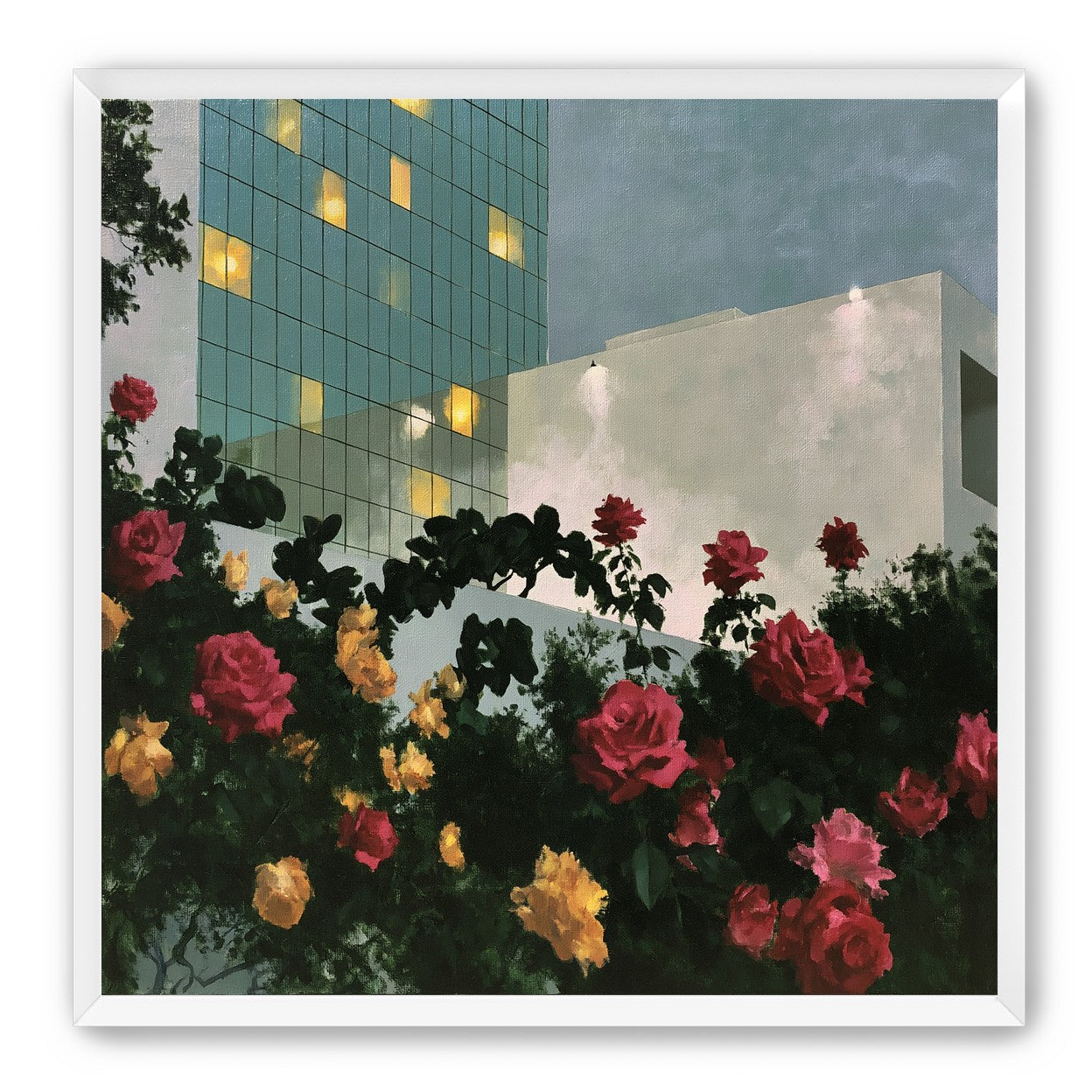 Roses under office lights