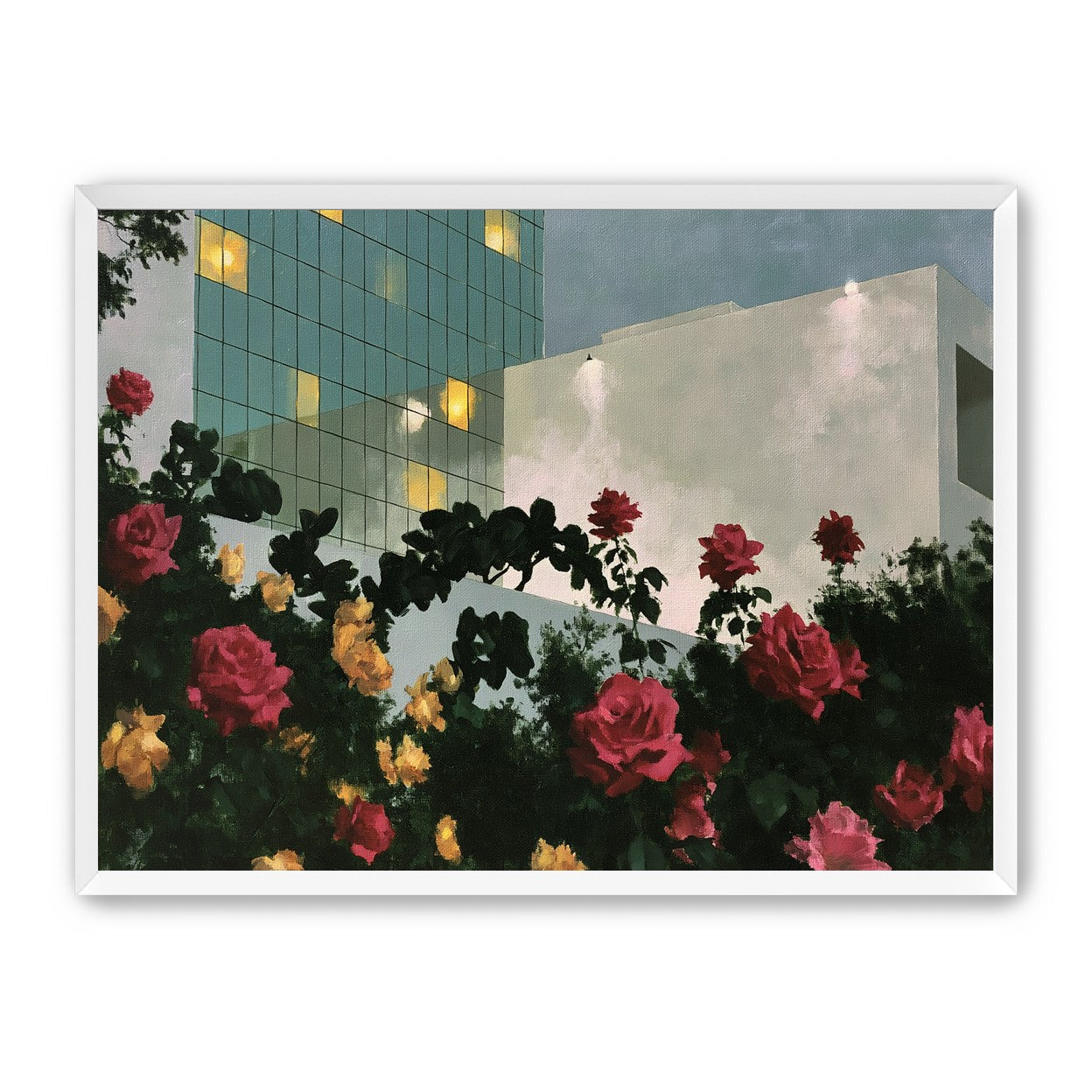 Roses under office lights