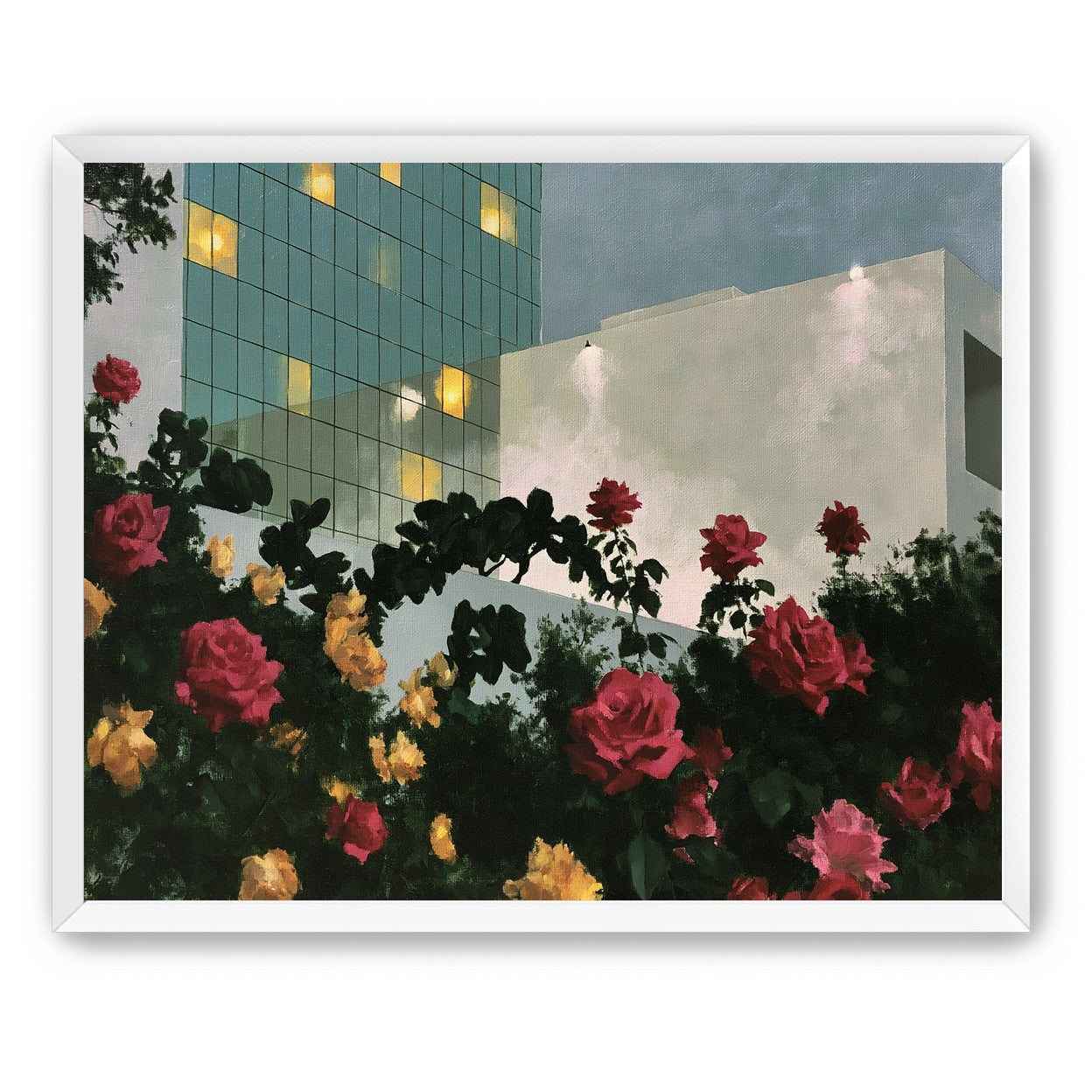 Roses under office lights