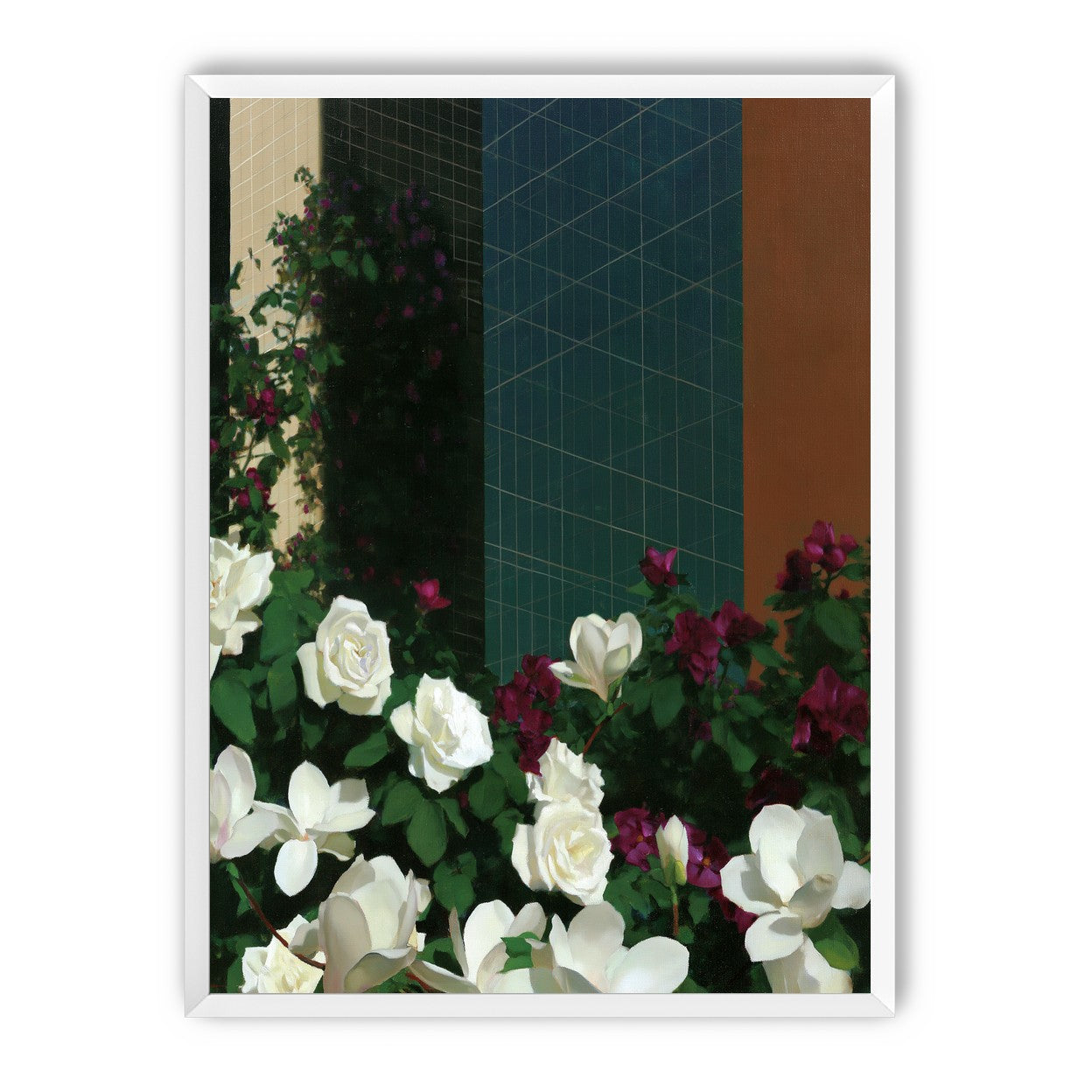 Roses against the blue grid