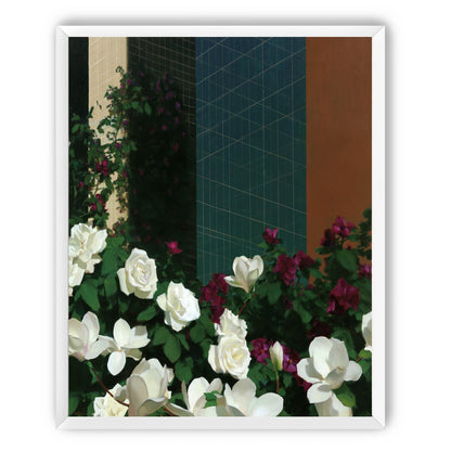 Roses against the blue grid