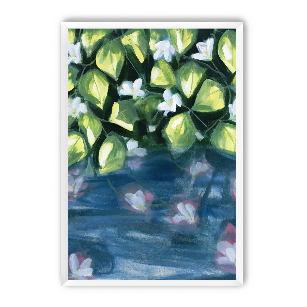 White flowers over blue water