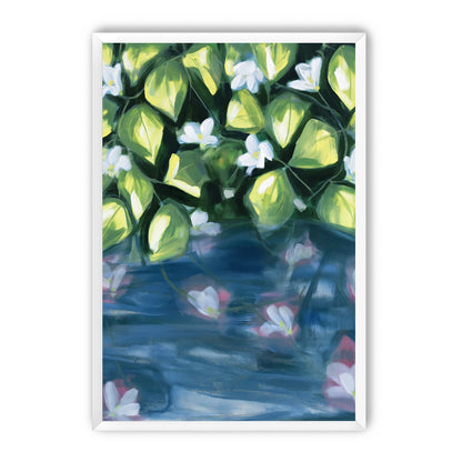 White flowers over blue water