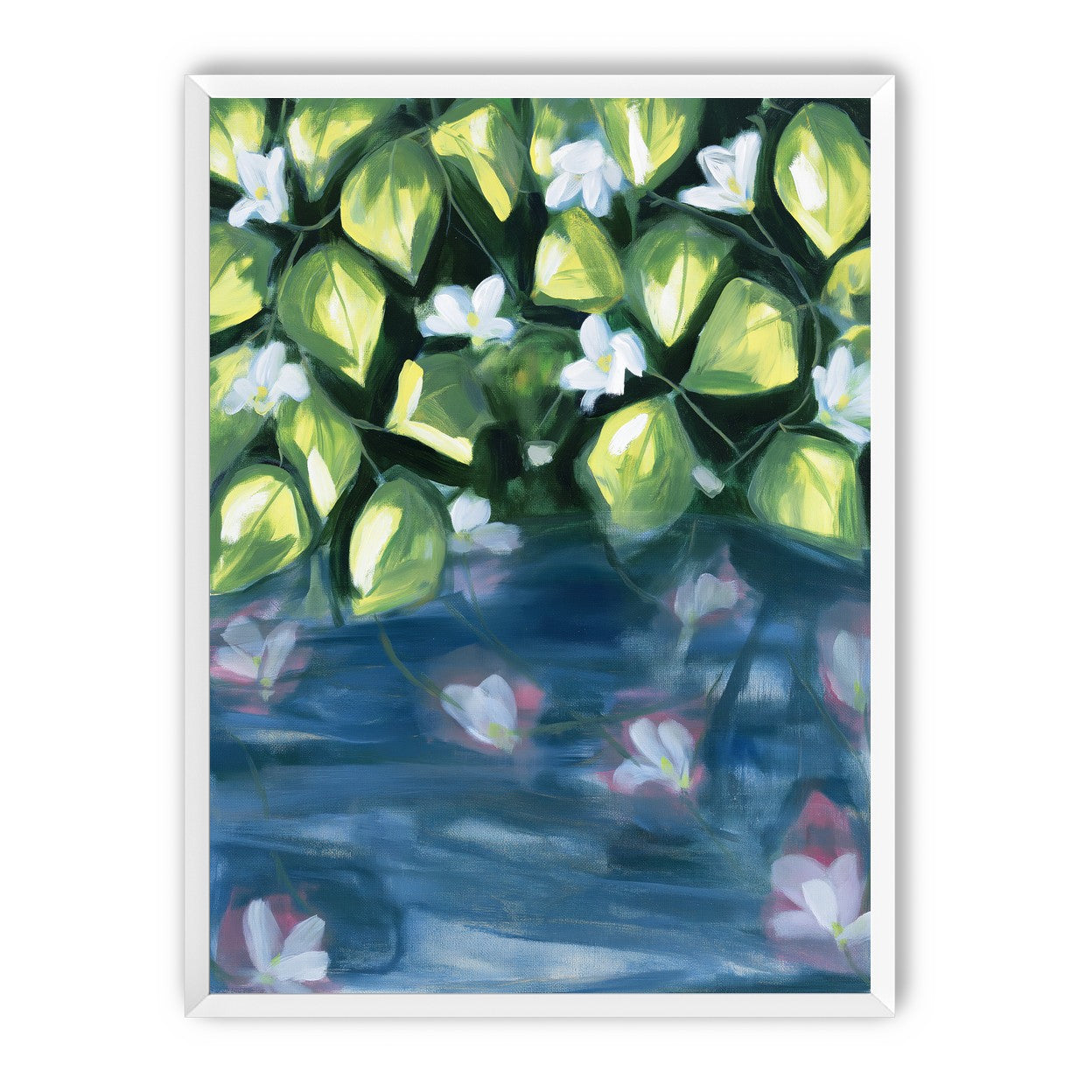 White flowers over blue water