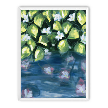 White flowers over blue water