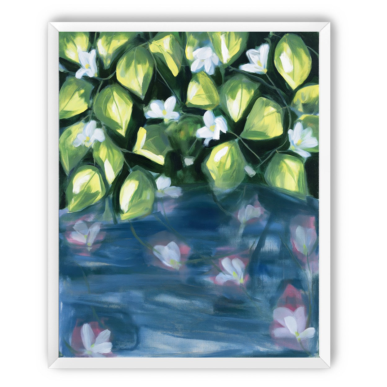 White flowers over blue water