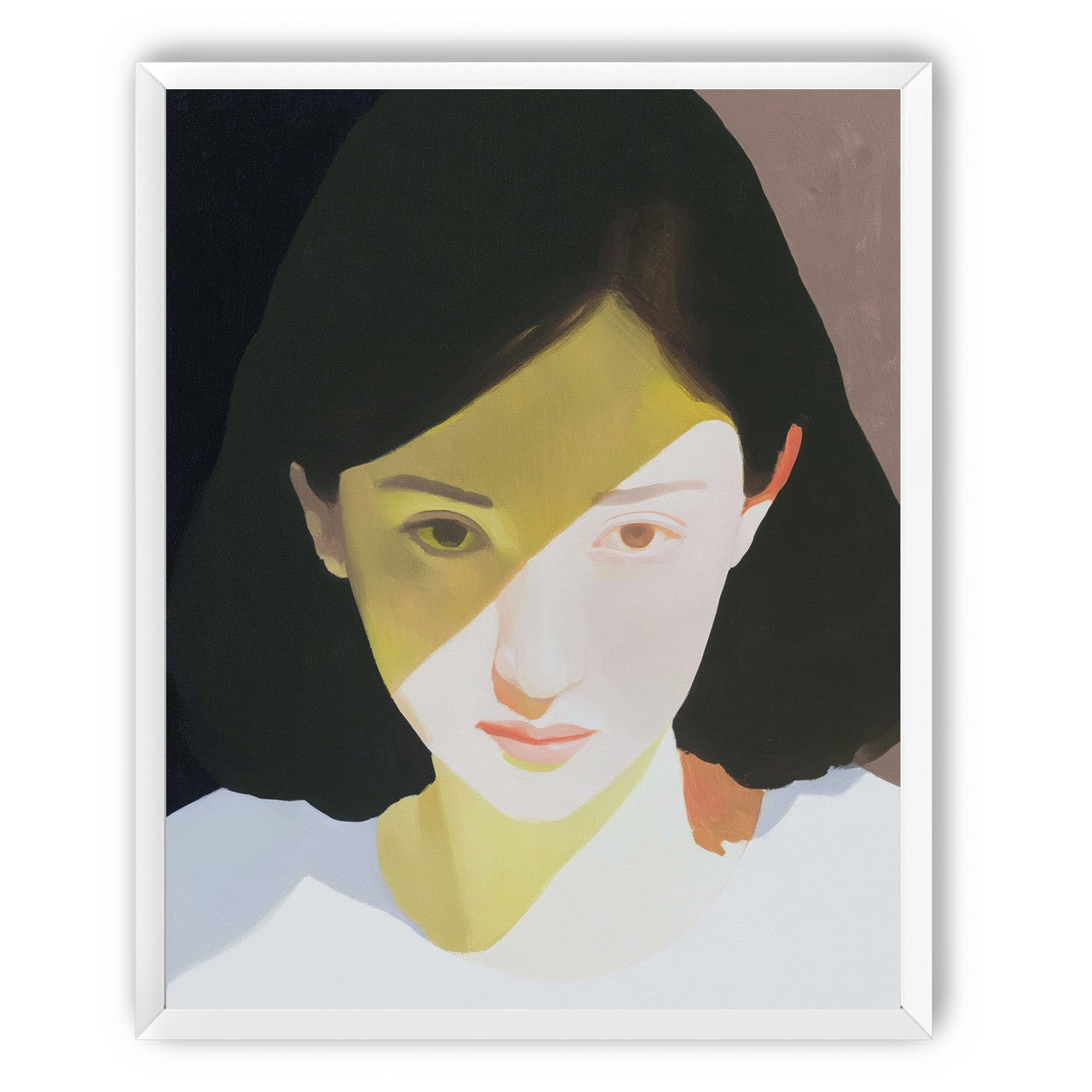 Yellow light across her face