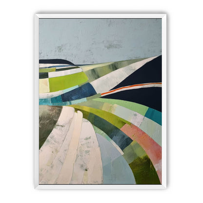 Green fields under black ridge