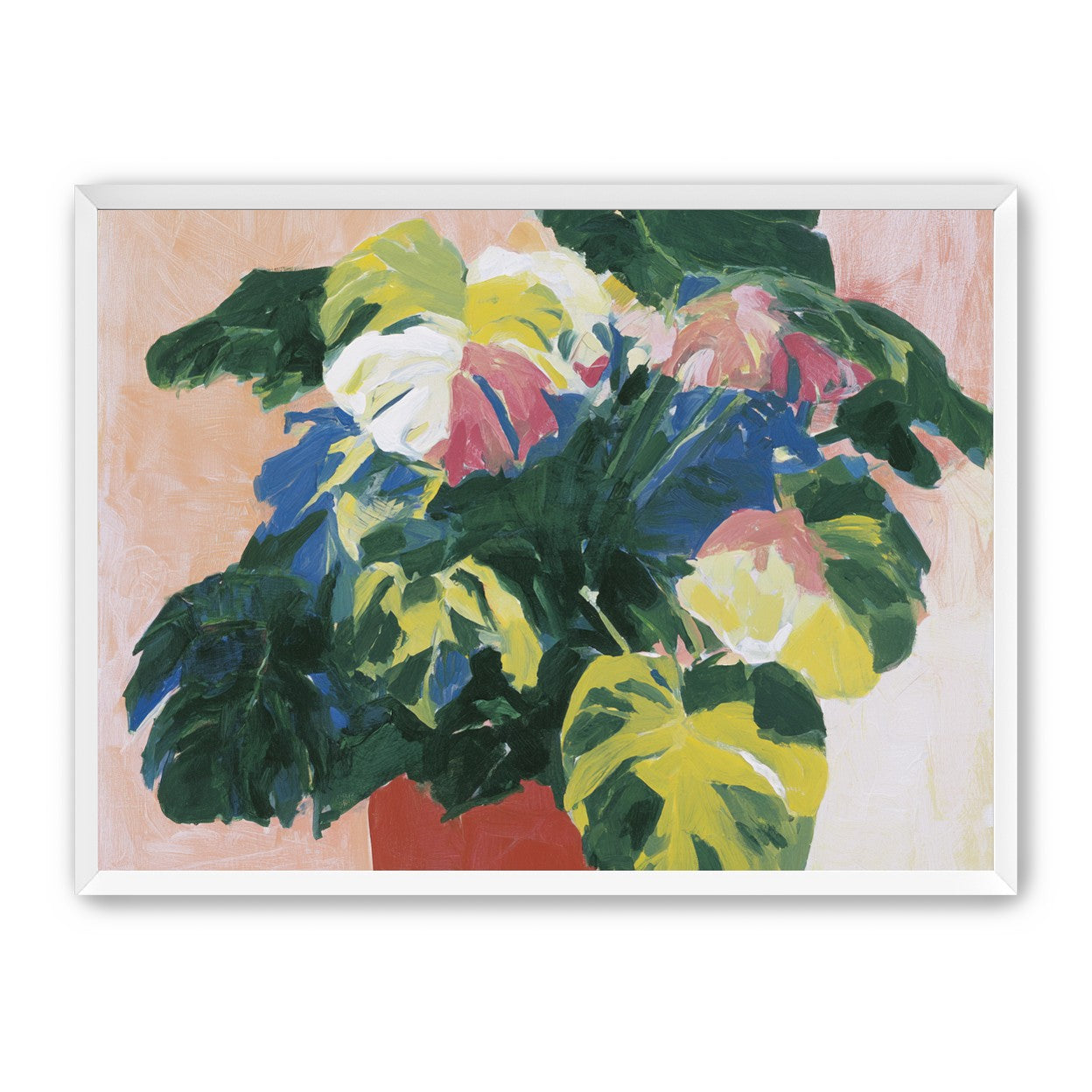 Red pot under heavy leaves