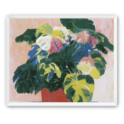 Red pot under heavy leaves