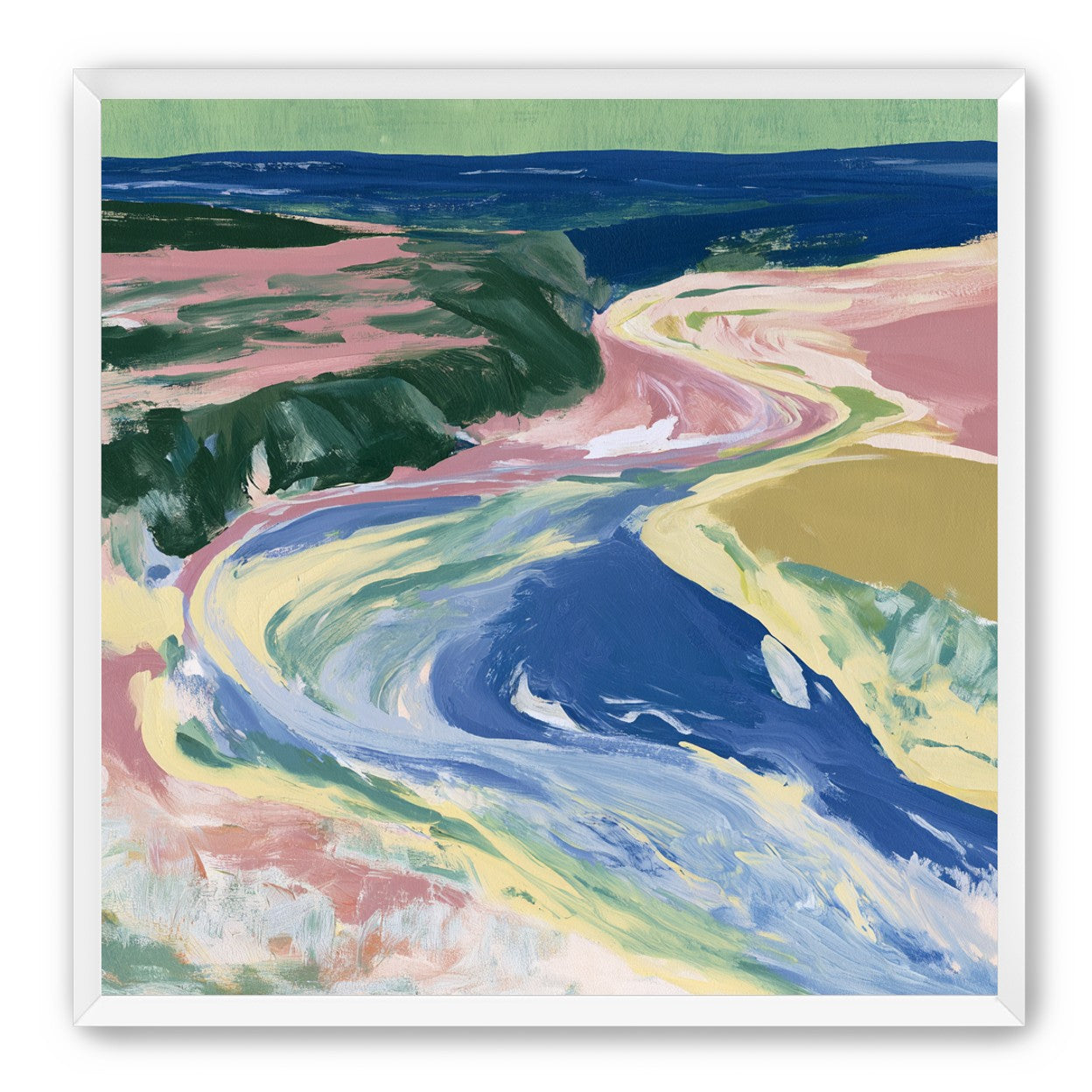 River bend in pink fields