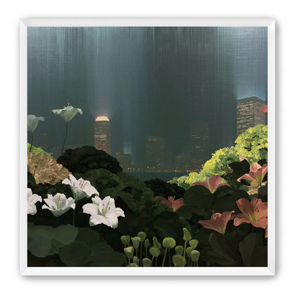 Lilies against the lit skyline