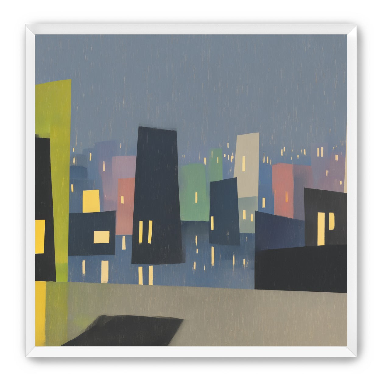 Rain on the lit skyline