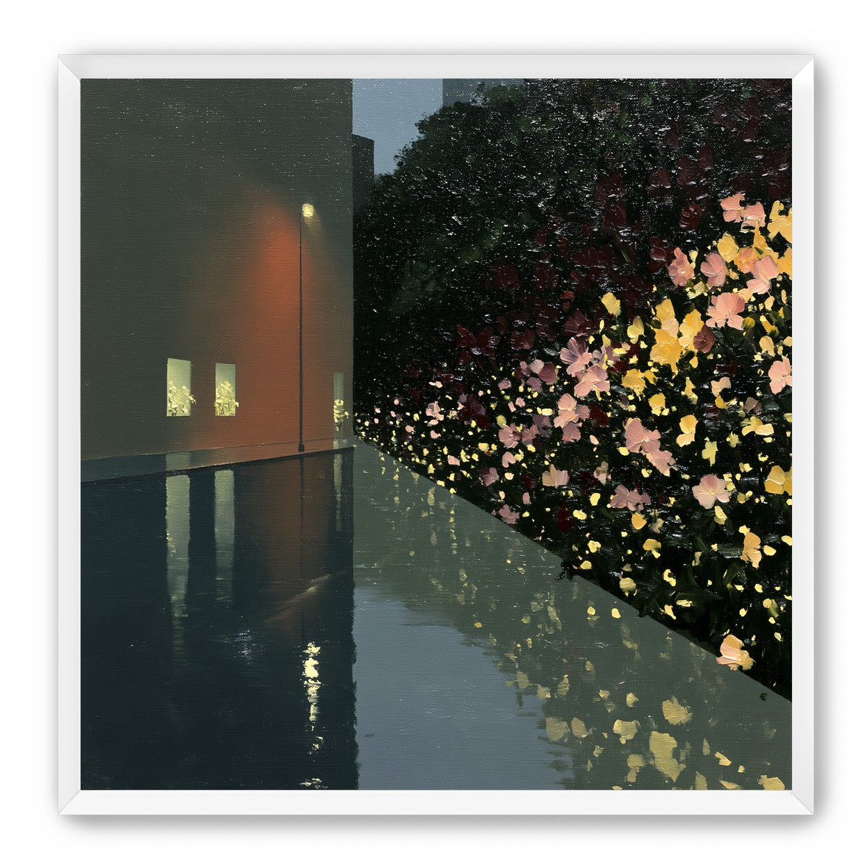 Flowers beside the wet wall