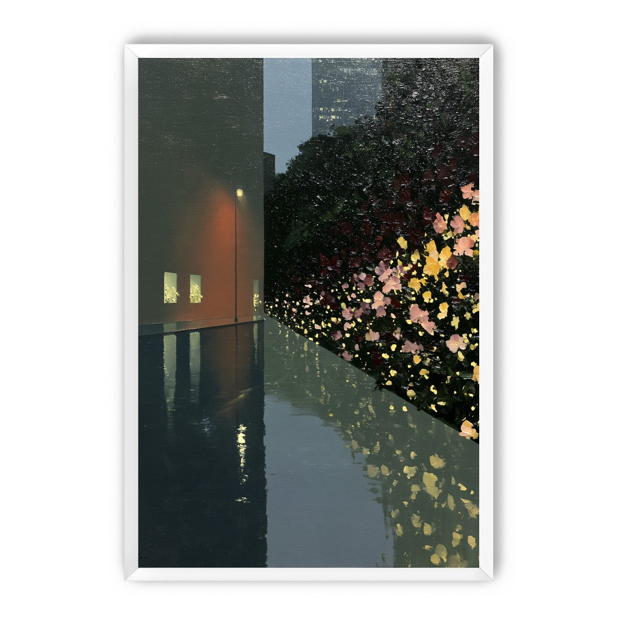 Flowers beside the wet wall