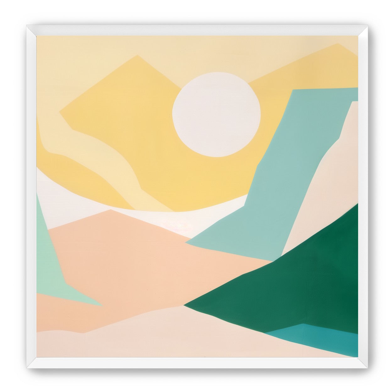 White sun over pastel hills