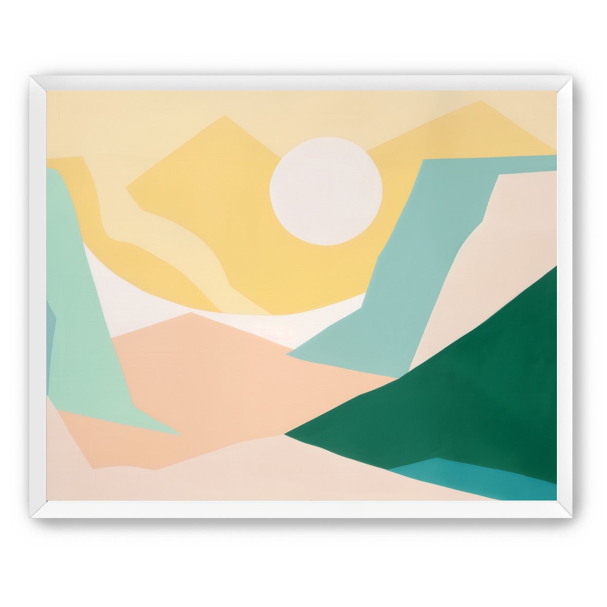 White sun over pastel hills