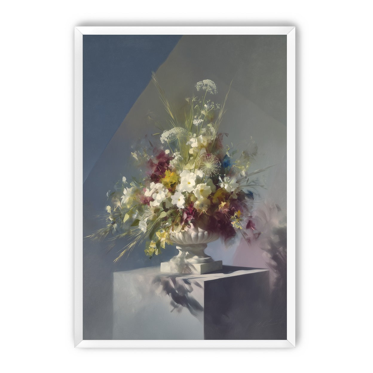 White urn within angled light
