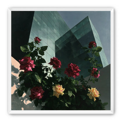 Roses against glass towers