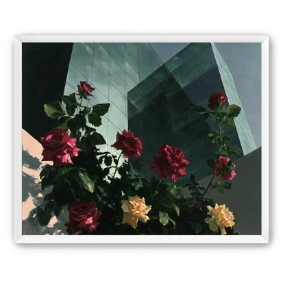 Roses against glass towers
