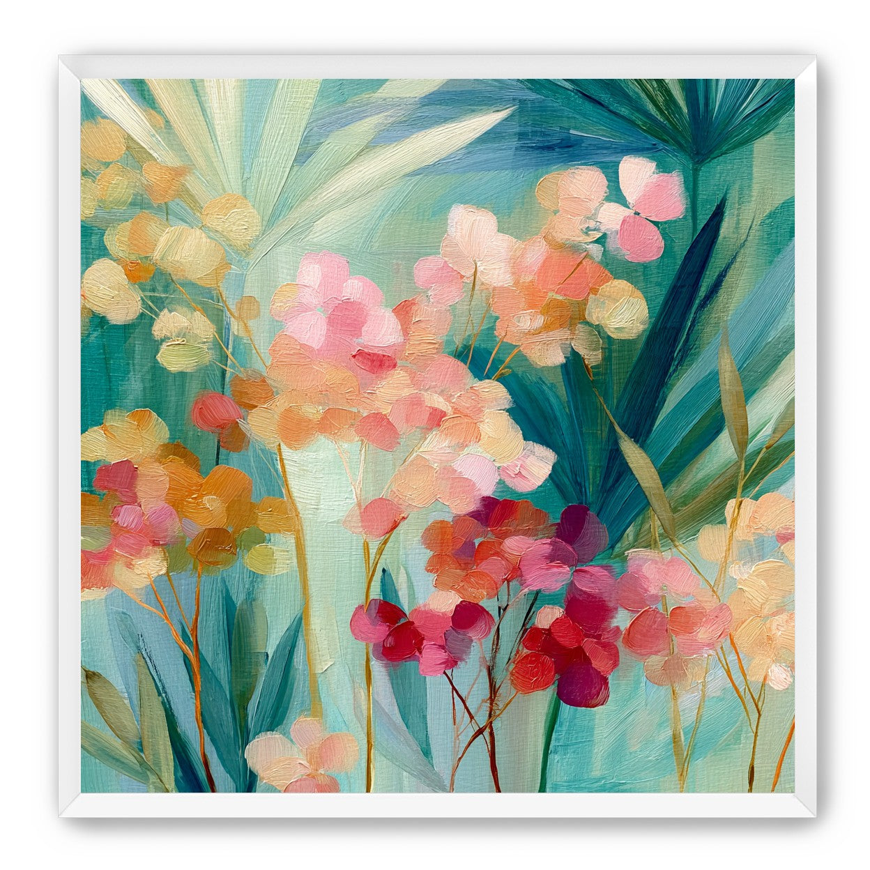 Flowers among teal leaves