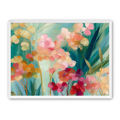 Flowers among teal leaves