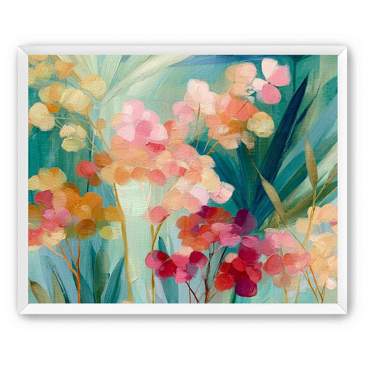 Flowers among teal leaves