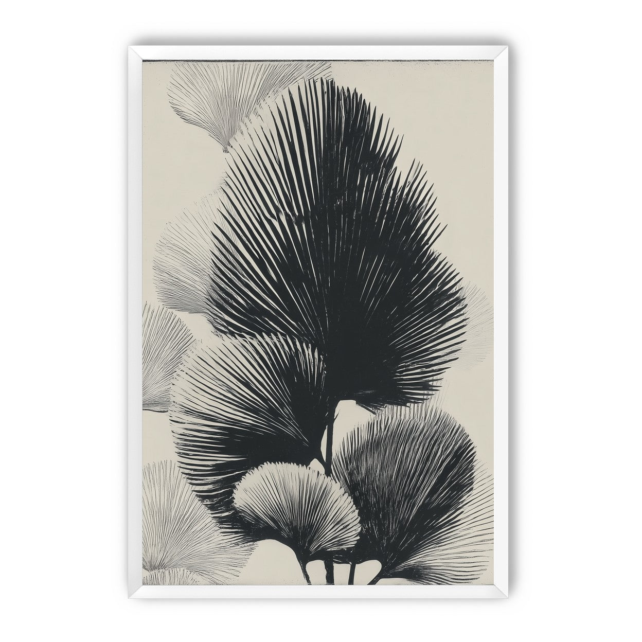 Fan fronds in ink shadow