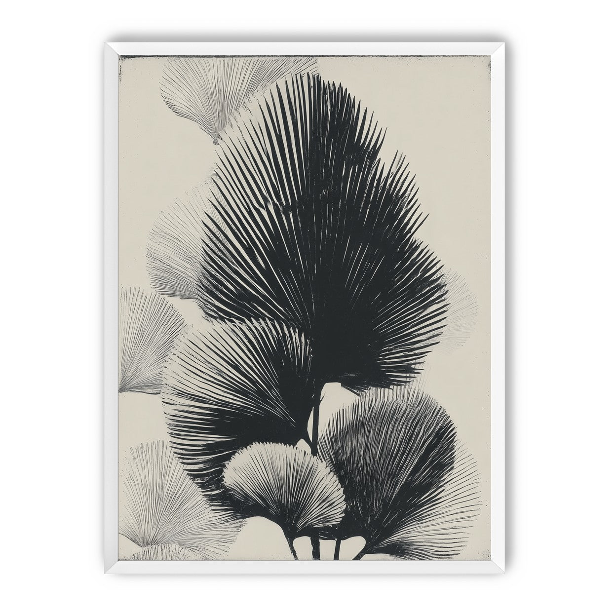 Fan fronds in ink shadow
