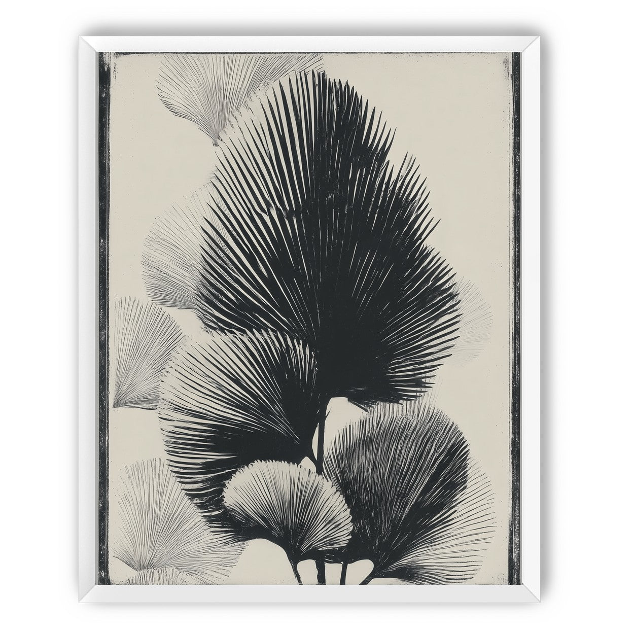 Fan fronds in ink shadow