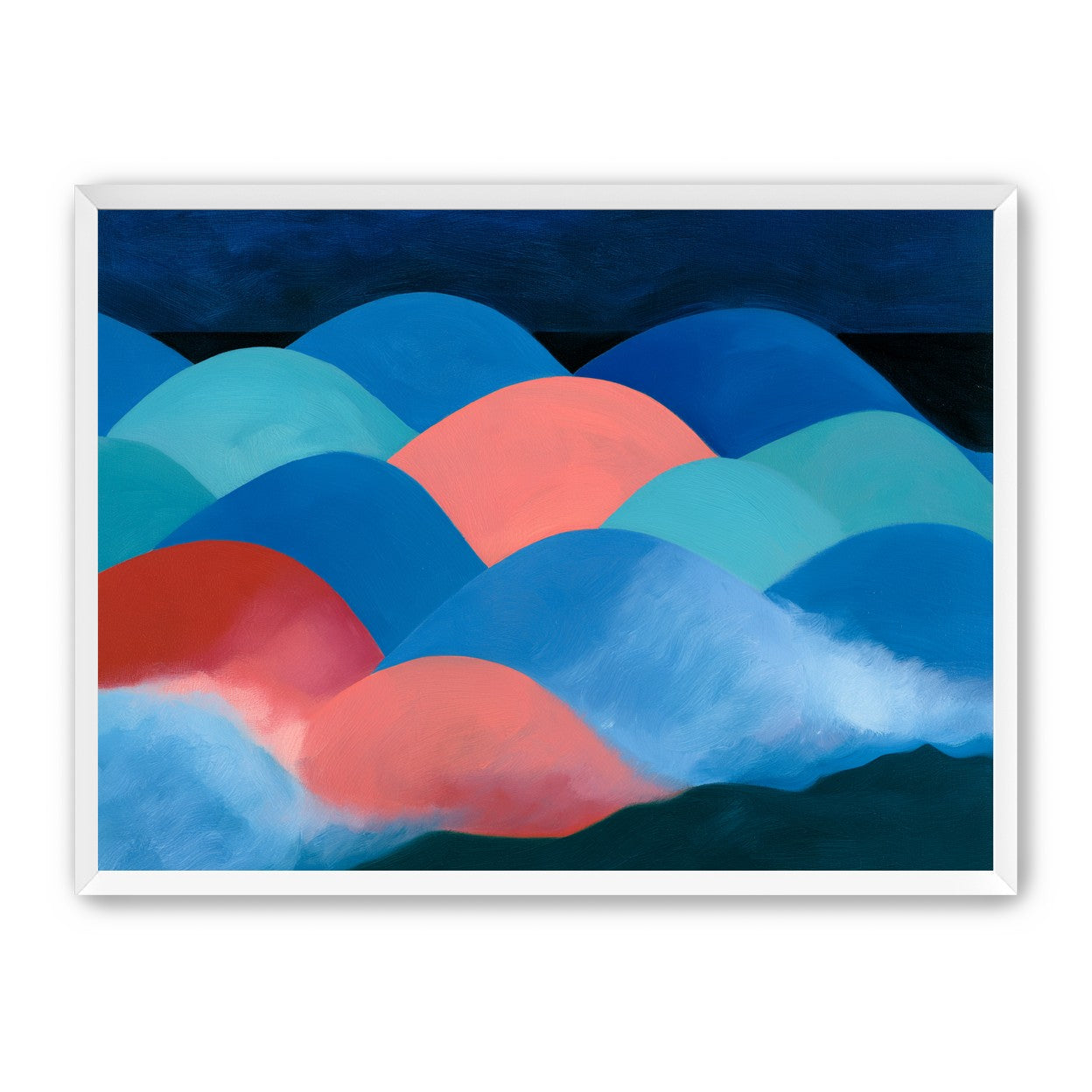 Pink moon among blue hills