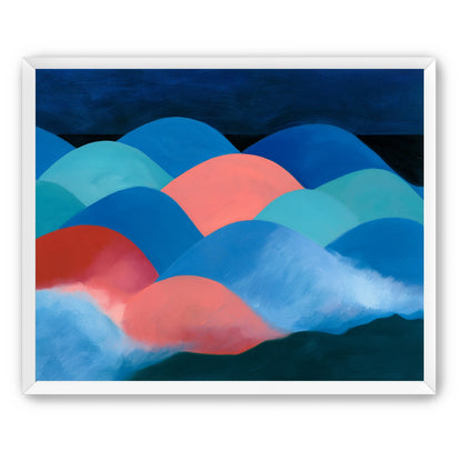 Pink moon among blue hills