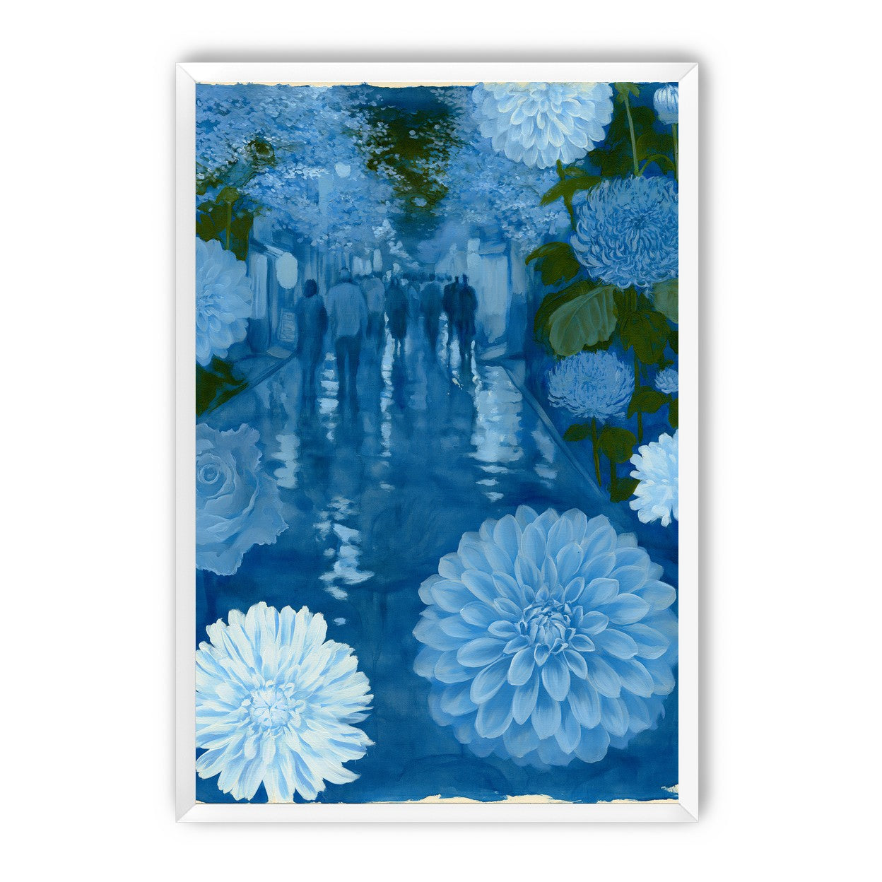 Blue street with flowers