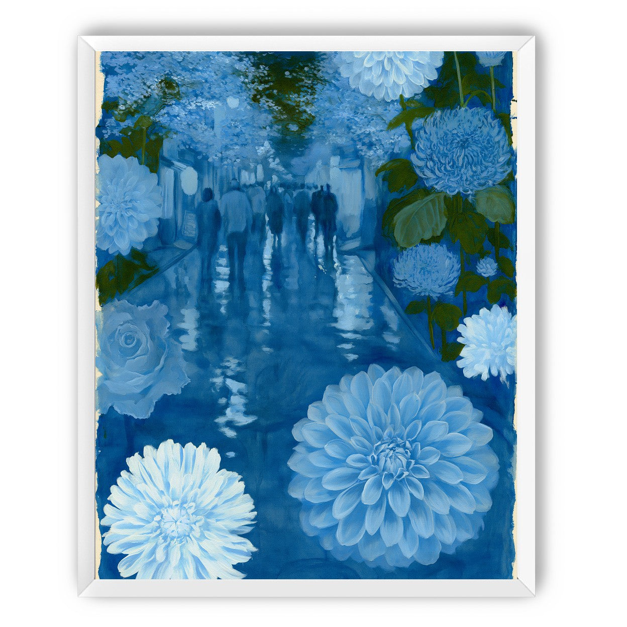 Blue street with flowers