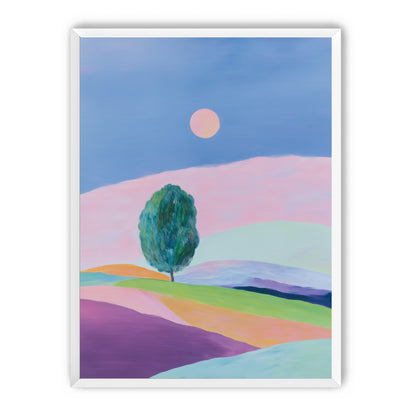 A pale sun above hills