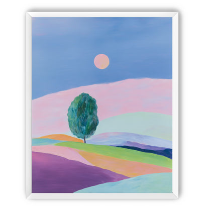 A pale sun above hills