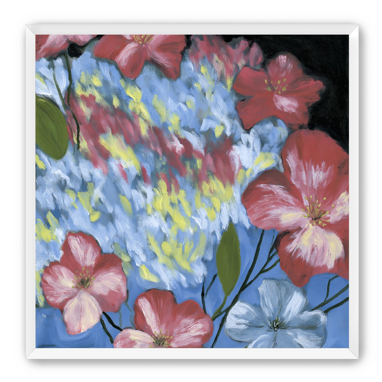 Flowers across the blue field