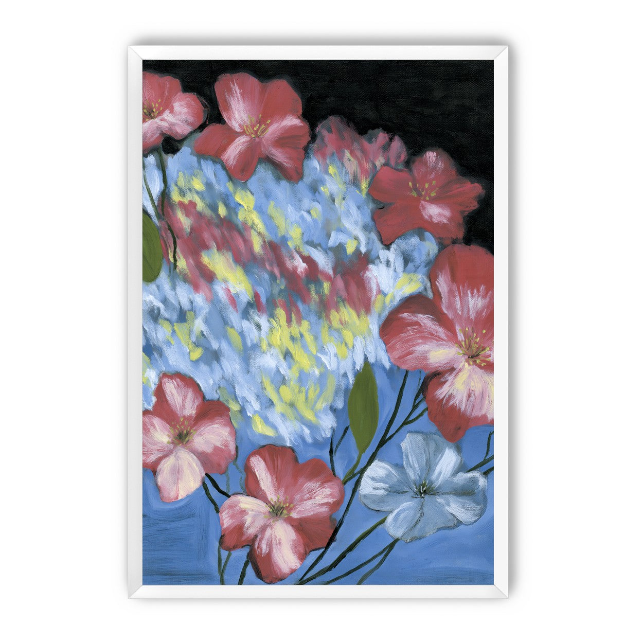 Flowers across the blue field