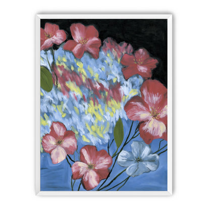 Flowers across the blue field
