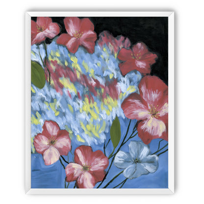 Flowers across the blue field