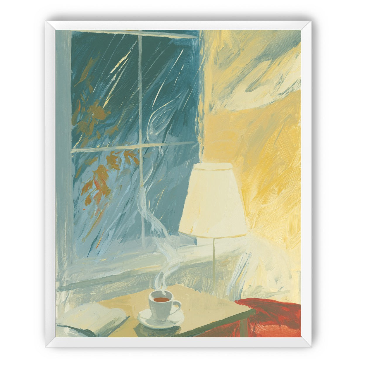 Steam against the rainy window