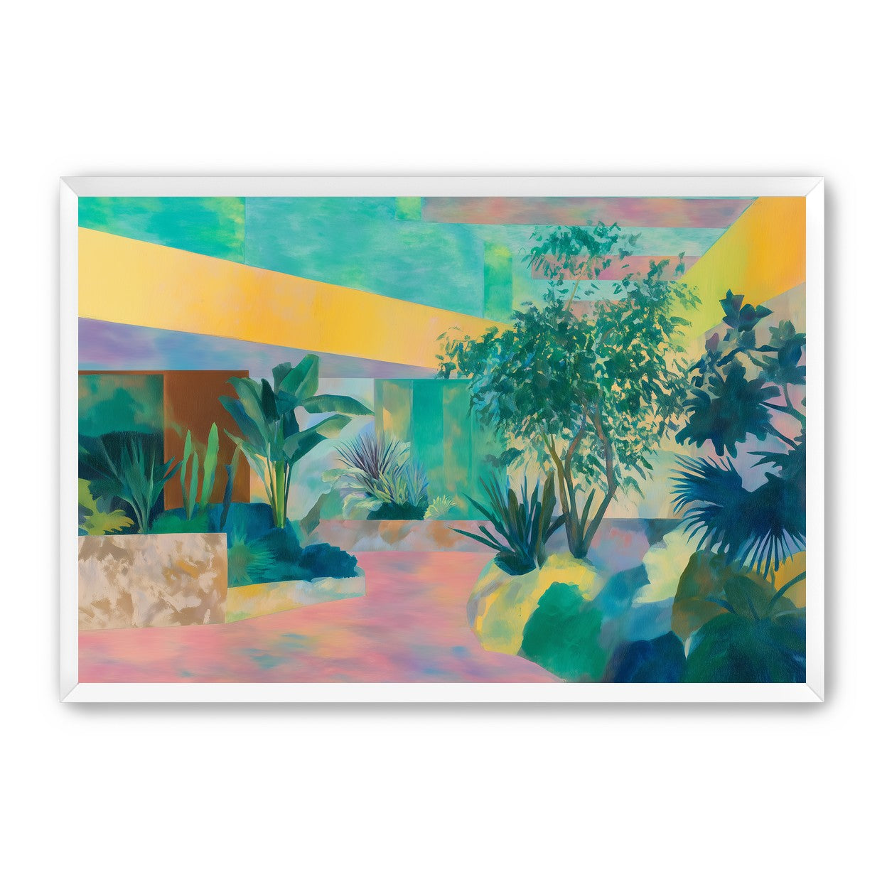 Garden beneath striped light