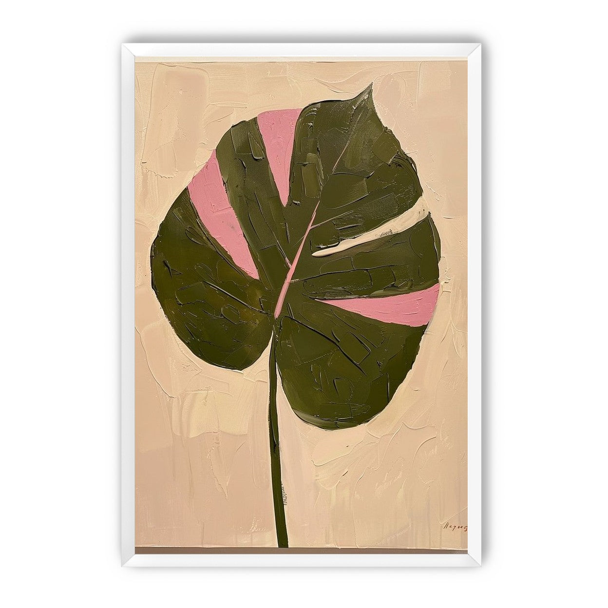 Pink banded leaf on plastered white