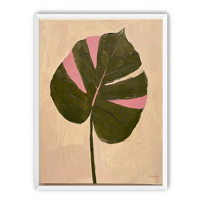 Pink banded leaf on plastered white