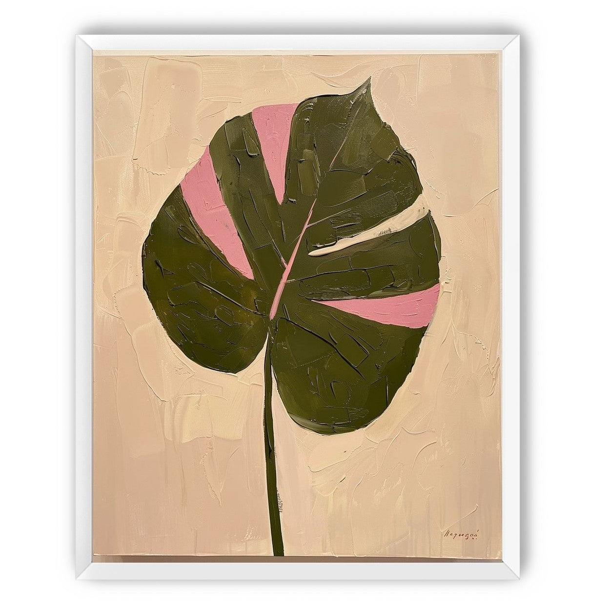 Pink banded leaf on plastered white