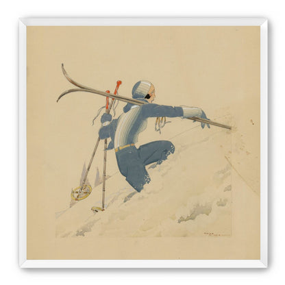 Blue skier in pale snow