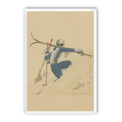 Blue skier in pale snow