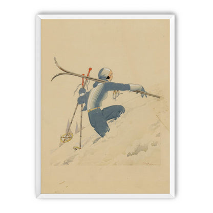 Blue skier in pale snow
