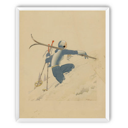 Blue skier in pale snow
