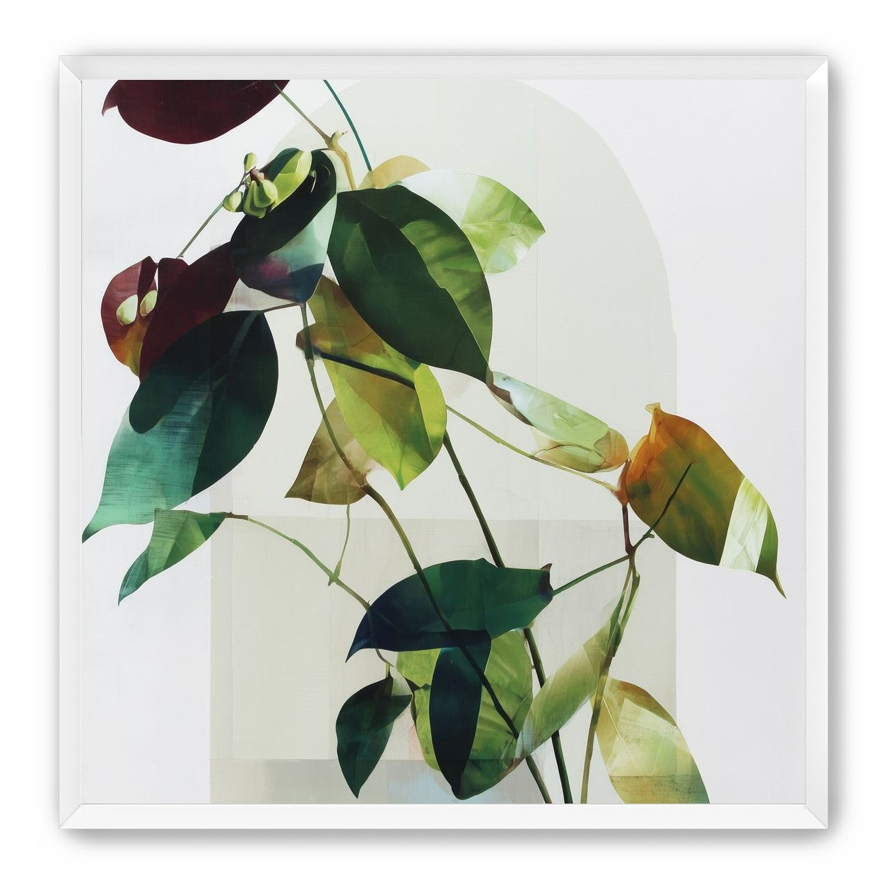 Leaves across a pale arch
